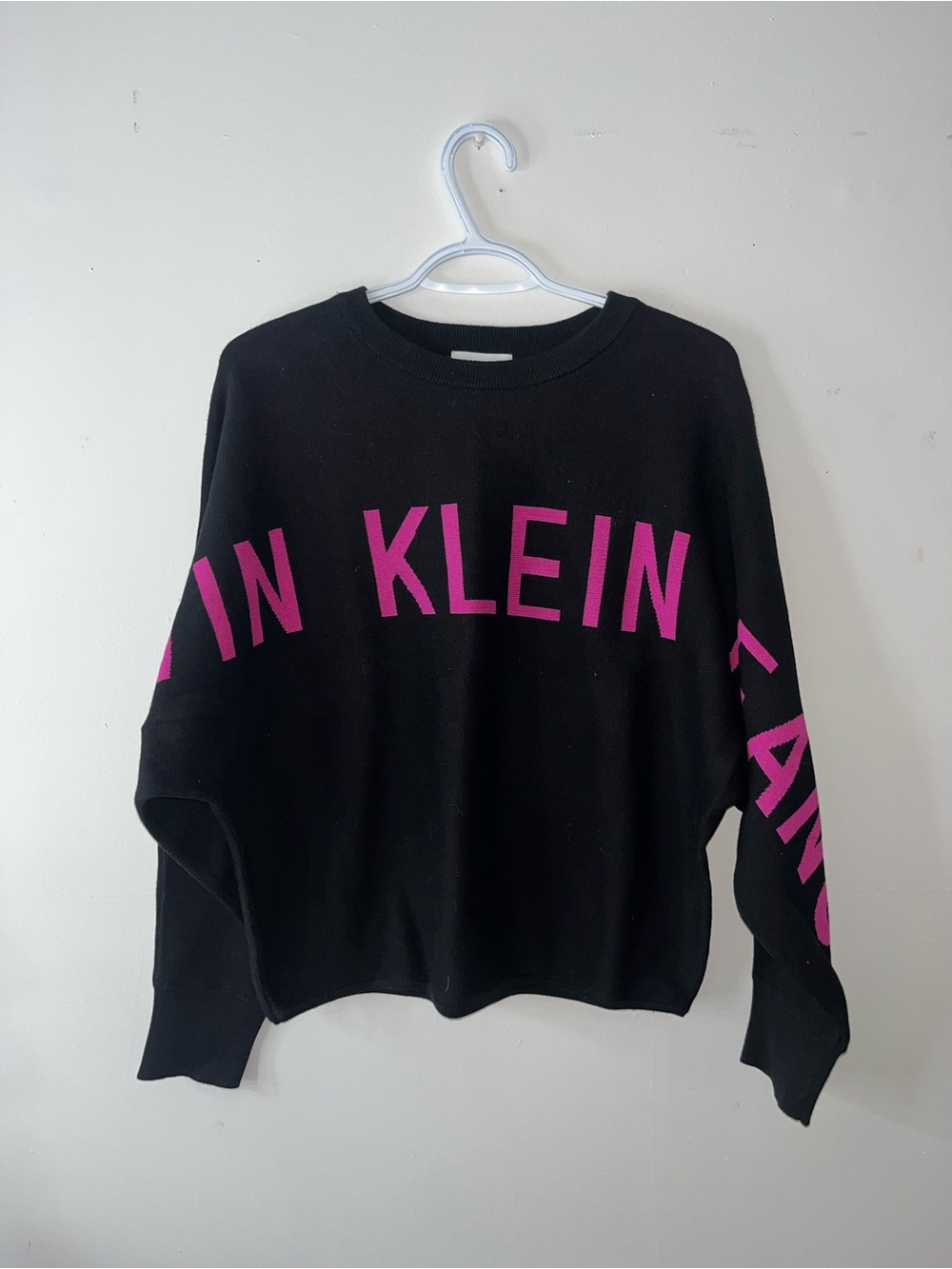 Calvin Klein Black Sweatshirt with Bright Pink Logo